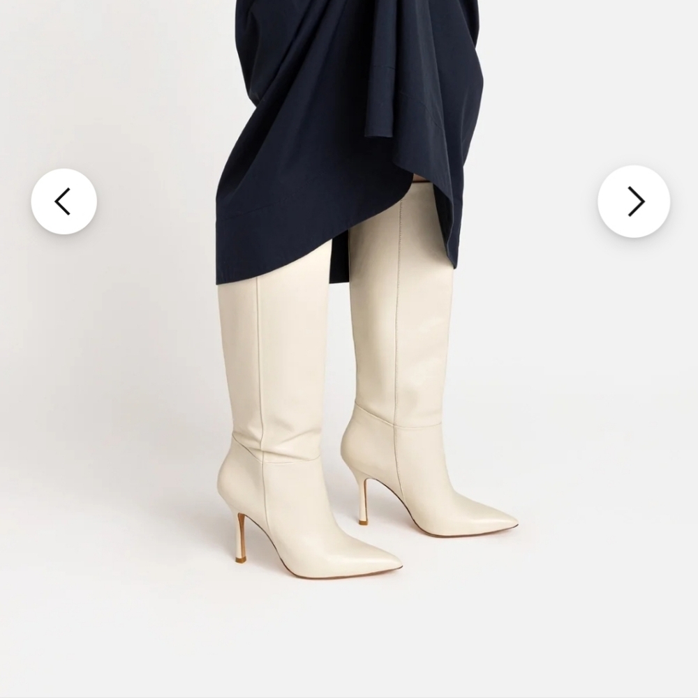 Larroude Kate White Leather Knee High Stiletto Boots Size 9